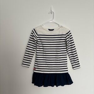 Ralph Lauren Kids Girls Shirt Dress Medium 8-10 Navy Blue White Nautical Cotton